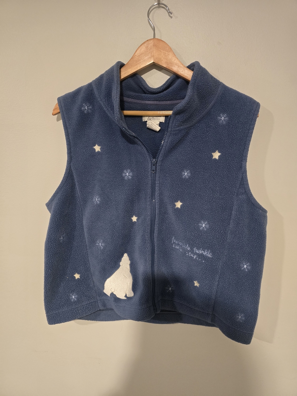 Vintage Christopher & Banks Navy Polar Fleece Vest with Star & Bear Motif